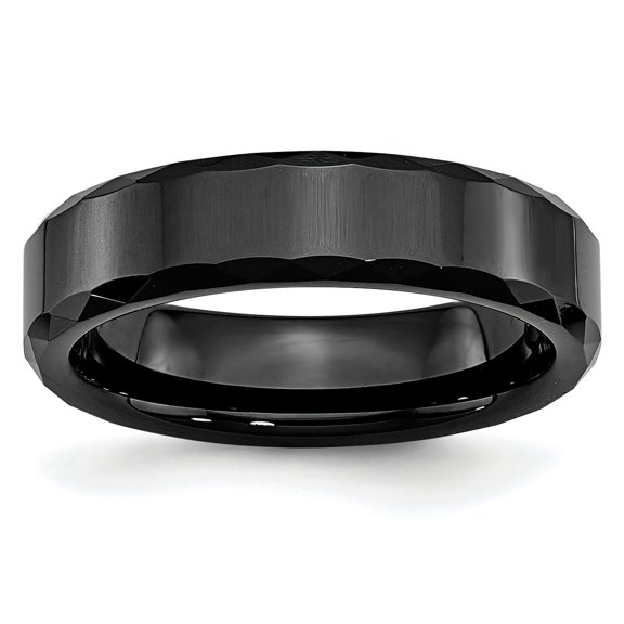 Ceramic Black Faceted Edge 6mm Mens Ring Size 11