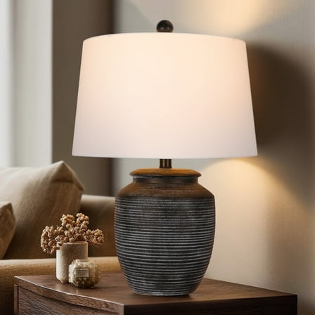 28" Rustic Black Ceramic Pot Table Lamp for Bedroom, Living Room, Dining, Home Office, Entryway