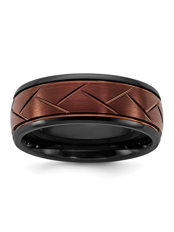 Ceramic Black Polished with Red IP-plated Scratch Finish Grooved Center 8mm