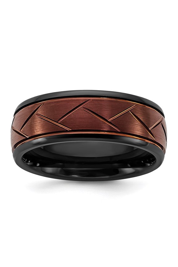 Ceramic Black Polished with Red IP-plated Scratch Finish Grooved Center 8mm