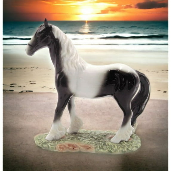 Ceramic Black White Horse Figurine 5 inch Home Office Gift