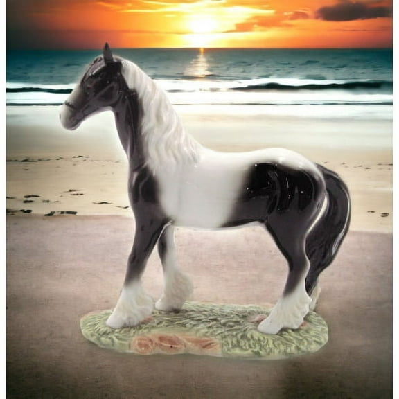 Ceramic Black White Horse Figurine 5 inch Home Office Gift