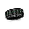 thumbnail image 1 of Ceramic Black with Green Carbon Fiber Beveled Edge Wedding Band Ring for Men, 1 of 5