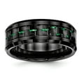 thumbnail image 1 of Ceramic Black with Green Carbon Fiber Inlay Beveled Edge Ring Size: 7; for Adults and Teens; for Women and Men, 1 of 6