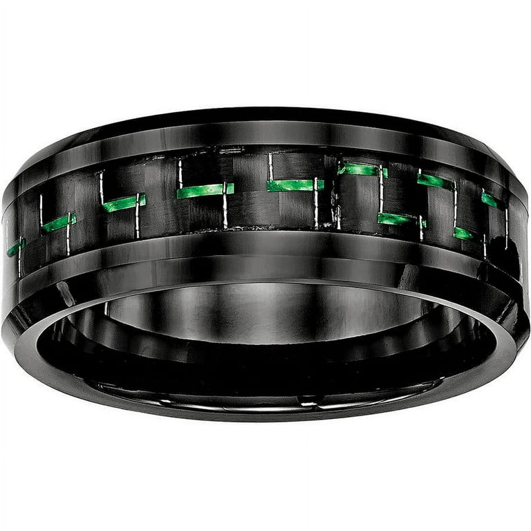 Ceramic Black with Green Carbon Fiber Inlay Beveled Edge Ring Ceramic Black with Green Carbon Fiber Inlay Beveled Edge Ring