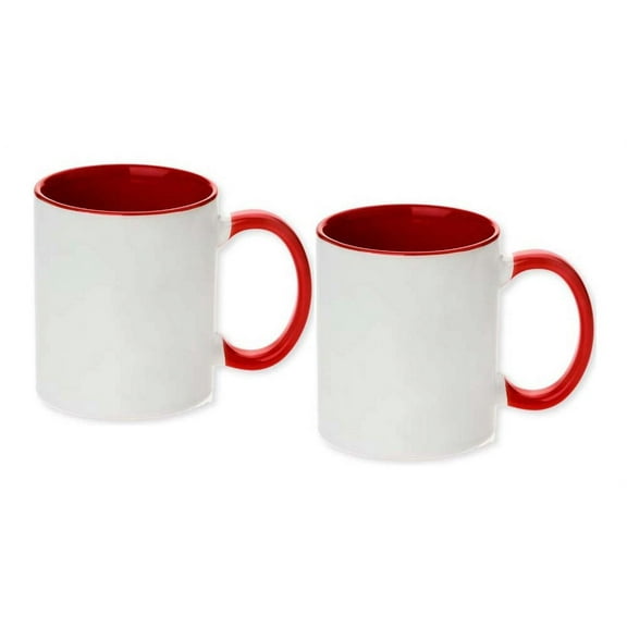 Ceramic Blank Sublimation Inner & Rim Color Red Mug Coated Coffee Diswashable Microwave Safe 11 ounce (9,5 x 8 centimeters) Heat Transfer Dye 2 pieces
