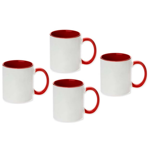 Ceramic Blank Sublimation Inner & Rim Color Red Mug Coated Coffee Diswashable Microwave Safe 11 ounce ( 9,5 x 8 centimeters ) Heat Transfer Dye 4 pieces