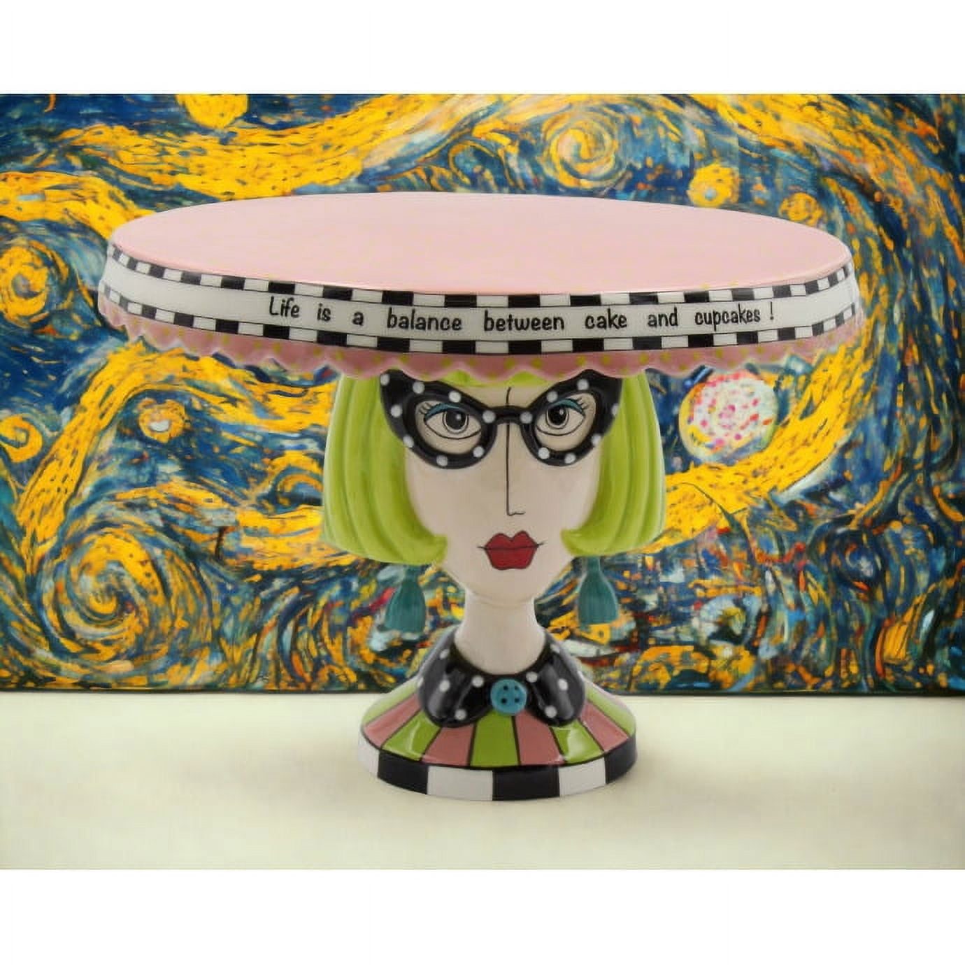 Colorful Ceramic Lady Pedestal Cake Stand with Painted Finish