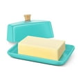 thumbnail image 1 of Ceramic Blue European Butter Dish with Lid for Countertop (8 Inch) - Wide 2 Stick Double Butter Holder for Counter, Cream Cheese Container Storage Keeper, 1 of 9