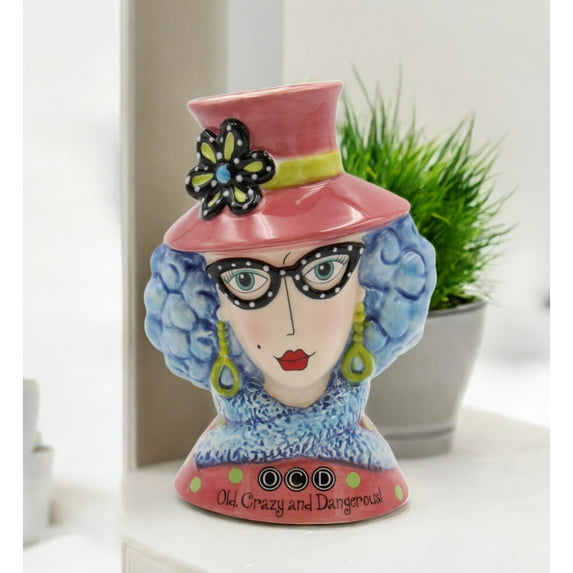 Ceramic Blue Hair Dollymama Vase, Makeup Brush Holder, Gift for Her, Vanity Decor, Kitchen Decor