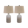 thumbnail image 1 of Ceramic Body Table Lamp with Brushed Details Set of 2 Beige and White - Saltoro Sherpi, 1 of 5