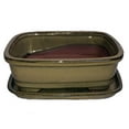 thumbnail image 1 of Ceramic Bonsai Pot/Attached Saucer - 8" x 6.25" x 3" + Felt Feet - Mustard, 1 of 4