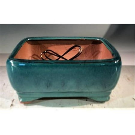 Ceramic Bonsai Pot, Blue & Green - Rectangle