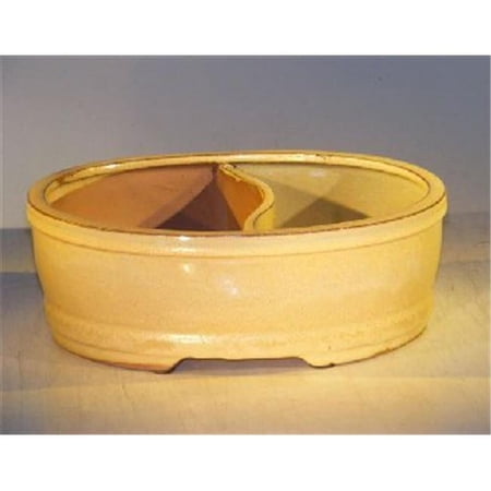 Ceramic Bonsai Pot - Land & Water Divider, Beige - Oval
