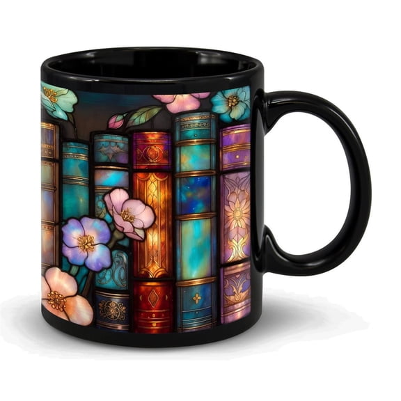 Ceramic Bookshelf Mug Coffee Tea Cup,Novelty Reading Theme Artistic Drinkware,Library Style Printed Beverage Mug Gift,Home Office Decorative Ceramic Cup,Daily Use Coffee Milk Tea Mug