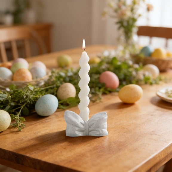 Ceramic Bow Candle Holder Desktop Decor, Geometric Bow Shaped Candlestick For Valentines Day Christmas Table Shelf Romantic Home Decoration