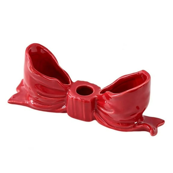 Ceramic Bow Candle Holder Elegant Bow Knot Ceramic Candle Holders for Home Wedding Decor Table Centerpiece Red