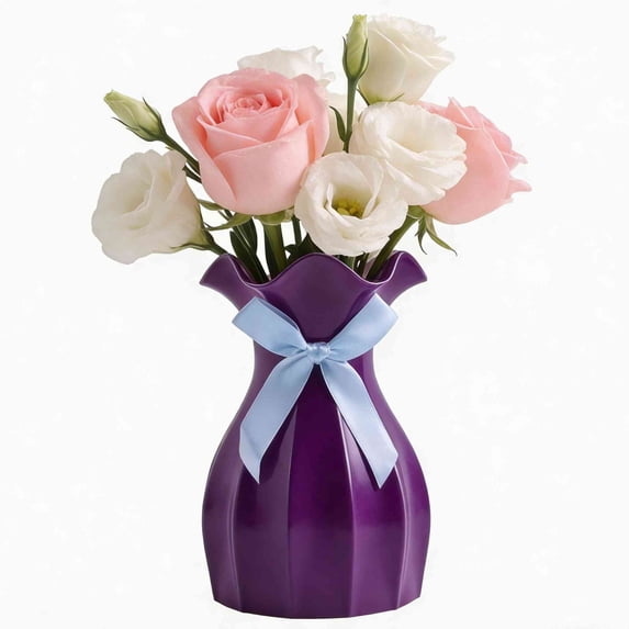 Ceramic Bow Vase, Flower vase with Bow for Roses Tulips Artificial Flowers, Cute Decor for Bathrooms, Dressers, Windowsills, Home, Christmas(Purple)