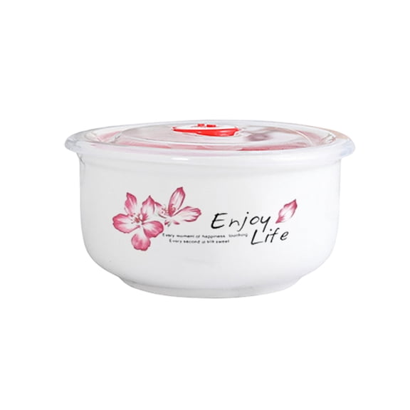 Ceramic Bowl with Lid: Soup Bowls with Lids Microwave Safe - Food Prep Bowls with Lids - Salad Bowls for Picnic, Camping - Lunch Containers with Lid - Style 1