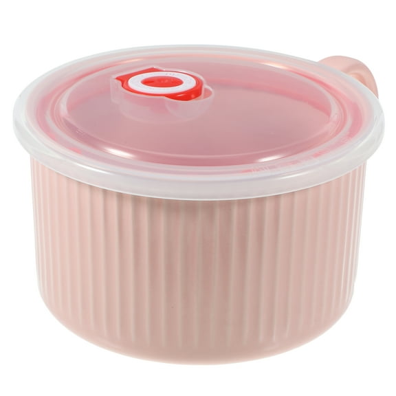 Ceramic Bowl with Lid Containers Lids for Food Noodle and Handle Convenient Bento Pink