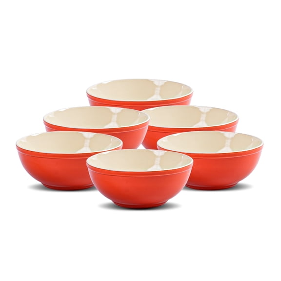 Ceramic Bowls Set of 6, 29oz Deep Bowls for Kitchen, Dishwasher & Microwave Safe for Salad, Pasta, Rice, Oatmeal, Fruit, Rice, Orange