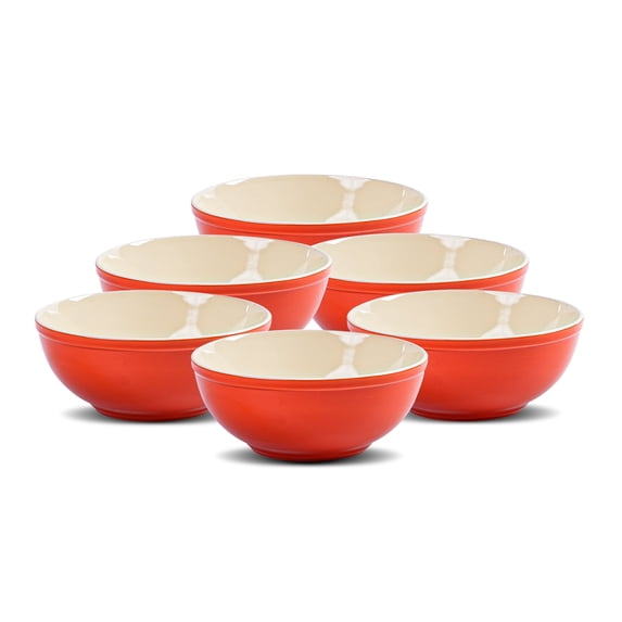 Ceramic Bowls Set of 6, 29oz Deep Bowls for Kitchen, Dishwasher & Microwave Safe for Salad, Pasta, Rice, Oatmeal, Fruit, Rice, Orange