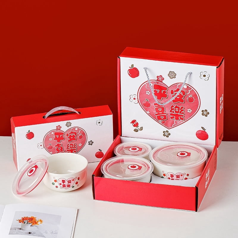 Ceramic Bowls with Lids, Set of 4 Airtight Food Storage Containers for Kitchen & Gifts