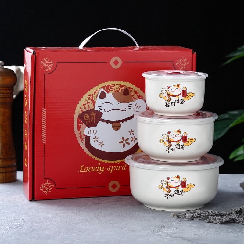 Ceramic Bowls with Lids, Set of 4 Airtight Food Storage Containers for Kitchen & Gifts