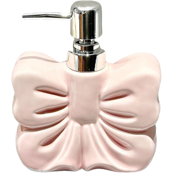 Ceramic Bowtie Shape Bottle, Bowtie Soap Dispenser, Ceramic Bowtie Shape Hand Sanitizer Bottle, Lotion Pump Bottle, Refillable Soap Dispenser, for Bathroom Kitchen Countertop(Pink)