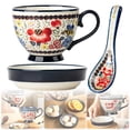 thumbnail image 1 of Ceramic Breakfast Coffee Mug Set - Porcelain Tea Cup with Saucer - Morning Coffee Cup Set - Alternate Design, 1 of 8
