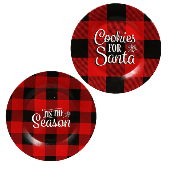 Ceramic Buffalo Check Holiday Cookie Plates, 8 in.;  Set of 2 Designs