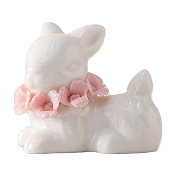 Ceramic Bunny Decor - White Porcelain Rabbit Easter Ornament for Living Room, Bedroom, Home