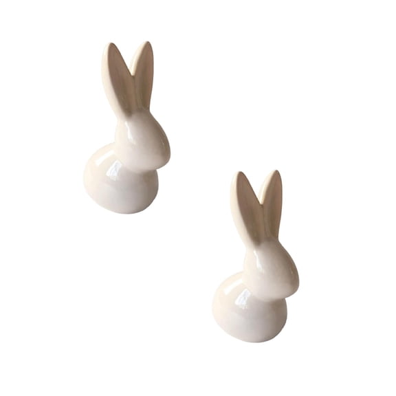 Ceramic Bunny Figurines for Easter Decorations, Elegant Rustic Farmhouse Easter Rabbit Statue, Cute Spring Holiday Home Office Decor, Desktop Ornament for Table and Party Decor