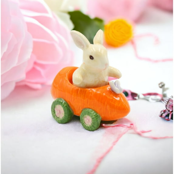 Ceramic Bunny Rabbit Carrot Racecar Salt Pepper Shakers Spring