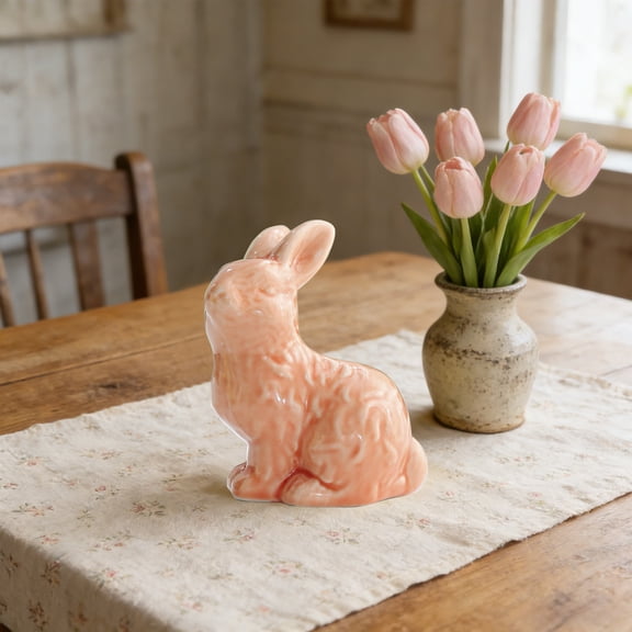 Ceramic Bunny Rabbit Figurine Porcelain Bunny Statue Spring Easter Home Decoration White Rabbit Ornament Desk Shelf Mantel Living Room Table Decor Gift Collectible Sculpture