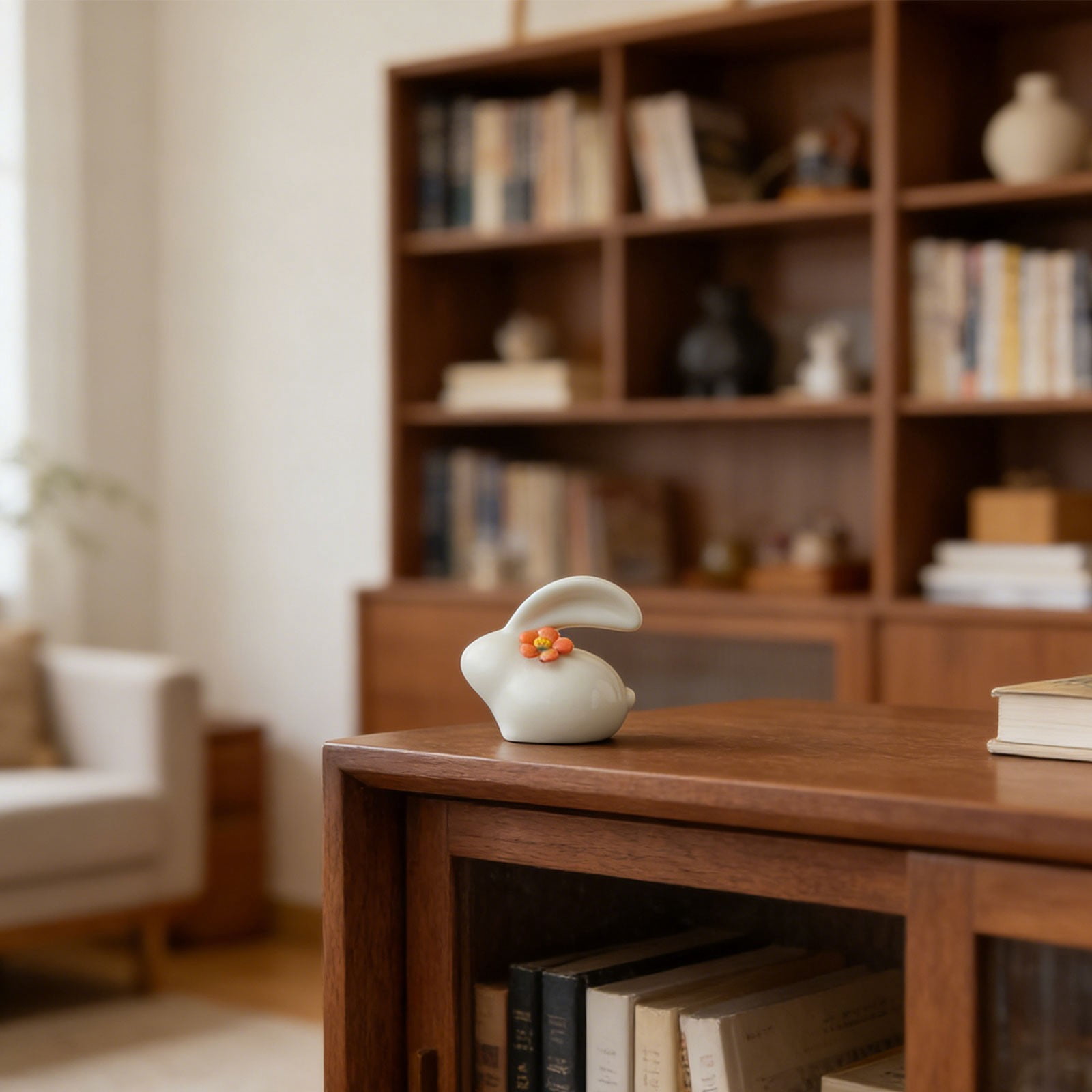 Ceramic Bunny Rabbit Figurine - Porcelain Easter Bunny for Home, Office ...