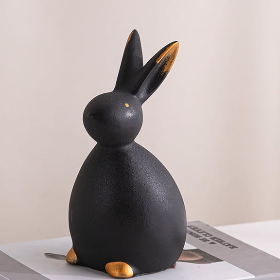 Ceramic Bunny Rabbits Ceramic Bunny Figurine Rabbit Decor, Porcelain Modern Art Home Decoration, Statues for Home Decor Easter Bunny Rabbits Bunny Decor (Style C,Black)