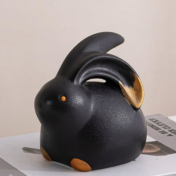 Ceramic Bunny Rabbits Ceramic Bunny Figurine Rabbit Decor, Porcelain Modern Art Home Decoration, Statues for Home Decor Easter Bunny Rabbits Bunny Decor (Style G,Black)