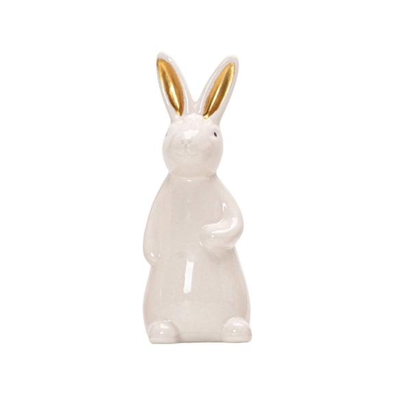 Ceramic Bunny Rabbits Figurine Decor, Porcelain Modern Tabletop Bookshelf Art Home Statues With Glossy Glazed Surface & Smooth Texture - Easter Spring Decor, Housewarming Wedding