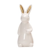 Ceramic Bunny Rabbits Figurine Decor, White Porcelain Modern Tabletop Bookshelf Art Home Statues Decoration for Easter Rabbits Weddings Crafts Ornaments, 6"
