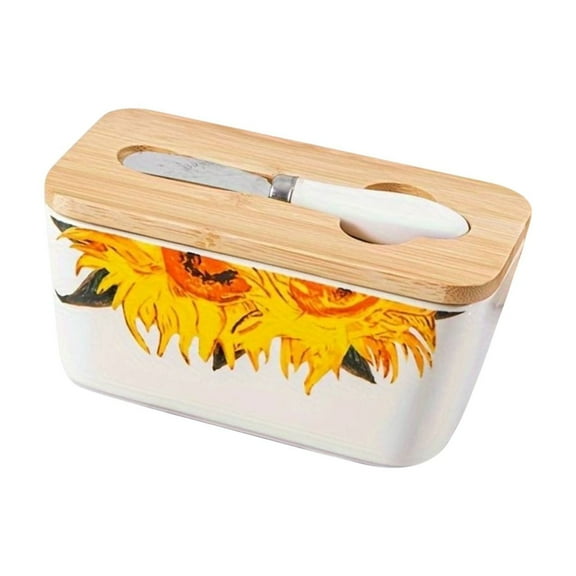 Ceramic Butter Box, Cheese Storage Jar, Nordic Style Butter Container, Lid & Cutting Tools Included, High-Temperature Resistant “Butter” Printed Jar