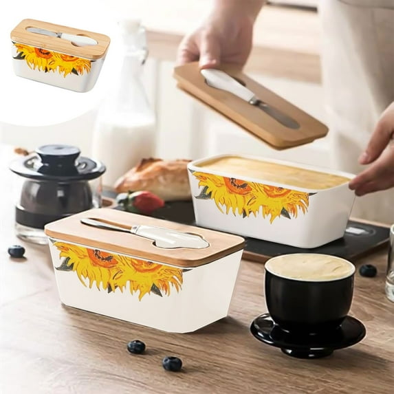 Ceramic Butter Box with Lid and Cutting Tools - Nordic Style Cheese and Butter Storage Jar for Kitchen Organization
