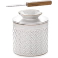 thumbnail image 1 of Ceramic Butter Crock with Lid - Embossed -Style Butter Keeper for Countertop, Water-Seal Design Keeps Butter  & Spreadable |  Kitchen & Housewarming  (Woven ), 1 of 6