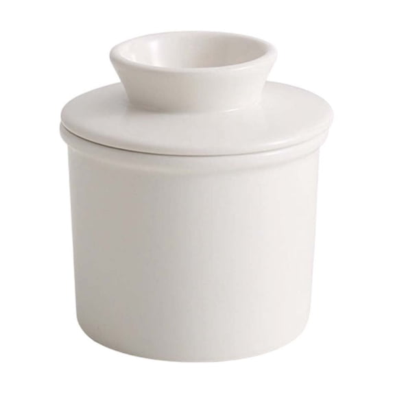 Ceramic Butter Crock with Lid, French Style Countertop Keeper for Spreadable Butter, White, Ceramic, Airtight Storage, Dishwasher Safe