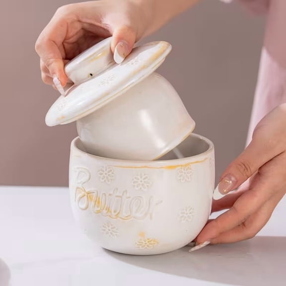 Ceramic Butter Dish with Lid Airtight Keeper for Countertop Cheese Ghee Storage