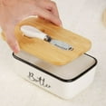 thumbnail image 1 of Ceramic Butter Dish with Lid and Spreader Knife | 500ml Rectangular Storage Box for Kitchen Counter | White or Black Western Style Butter Keeper, 1 of 6