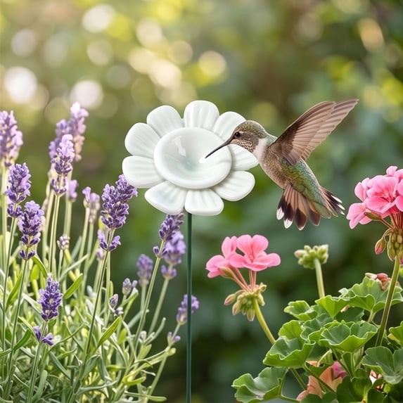 Ceramic Butterfly Waterer Flower for Garden, Outdoor Pollinator Feeder and Decorative Water Station