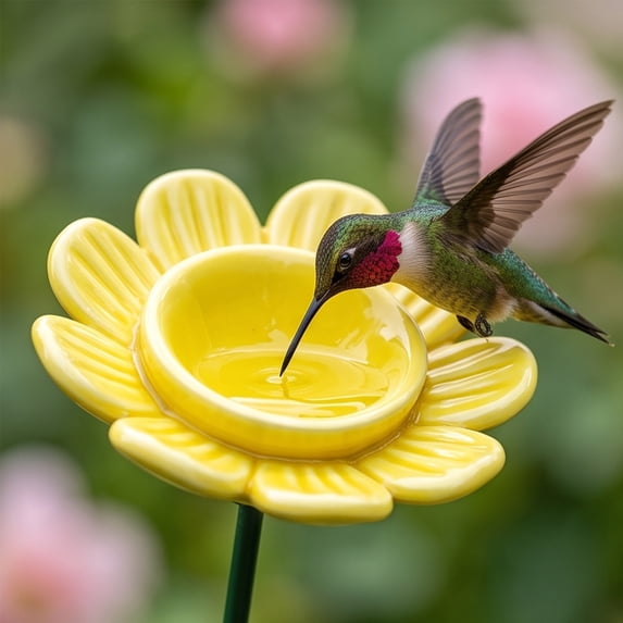 Ceramic Butterfly Waterer Flower for Garden, Outdoor Pollinator Feeder and Decorative Water Station
