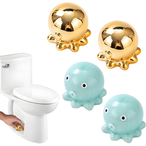 Ceramic Cabinet Knob - Coastal Style Handles for Bathroom Vanity, Dresser & Drawers, Adhesive or Screw-On Replacement Hardware, Blue & White Home Decor Accent(XX-Octopus 4 pcs)