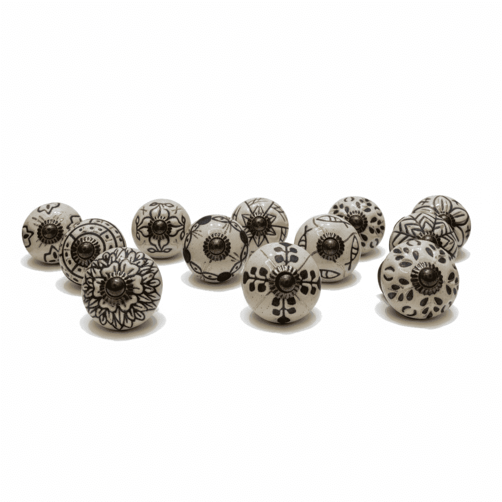 Vriksha Kraft Round Cabinet Knobs Ceramic Off-White with Hardware Fittings 12 Piece 12 Pack